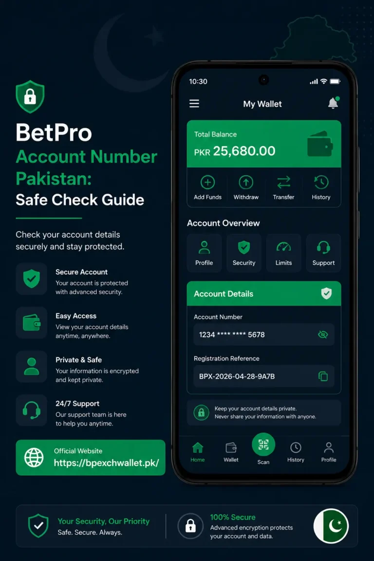 BetPro account number Pakistan dashboard view showing account reference details